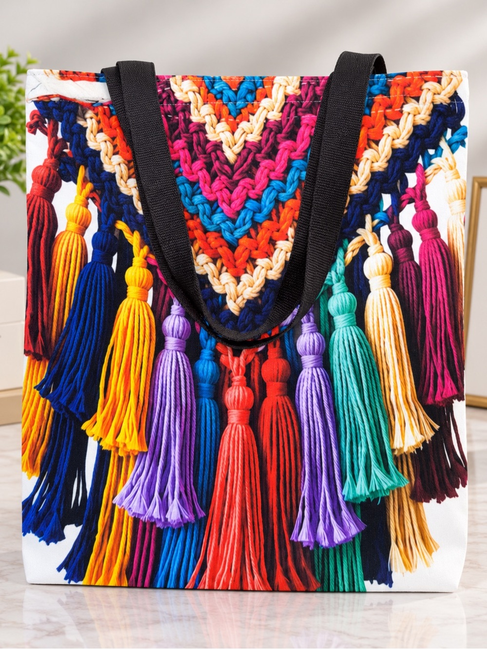Multicolor Tassel Crochet Tote Bag for Women NWOT